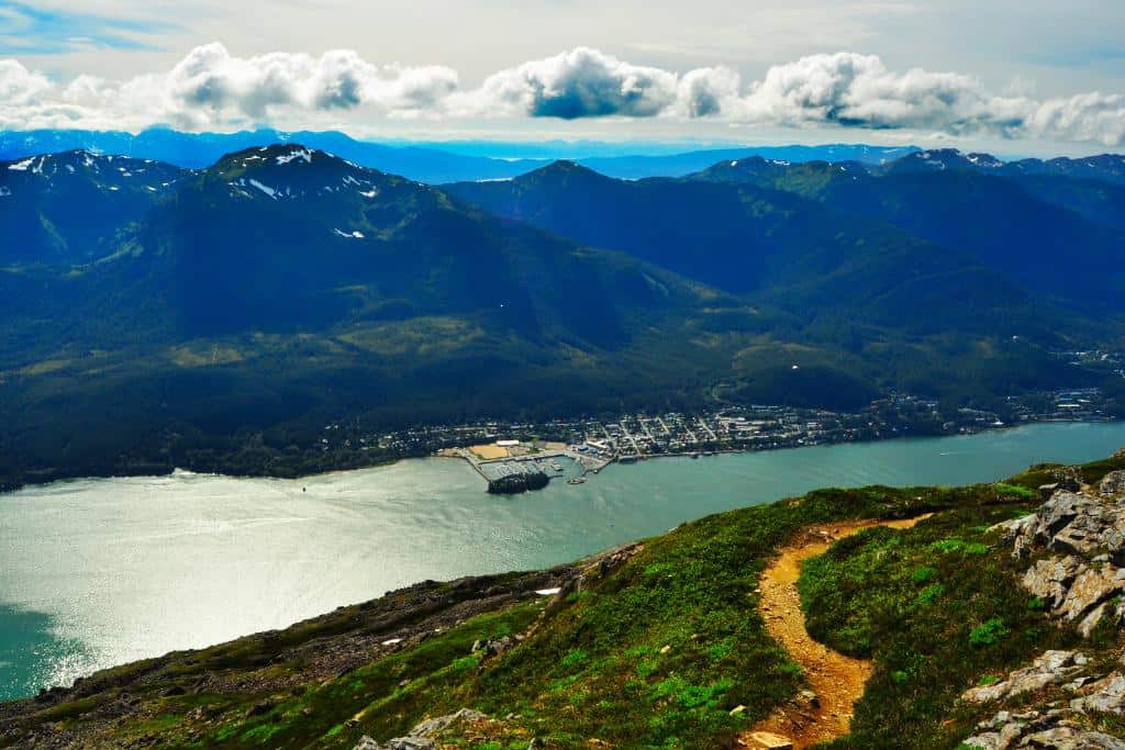 Aerial view of Gastineau Channel and Juneau