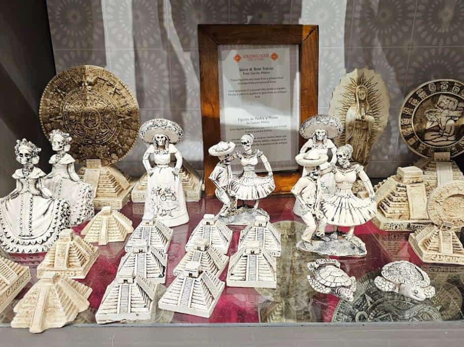 Miniature white and yellow pyramids and skeleton structures