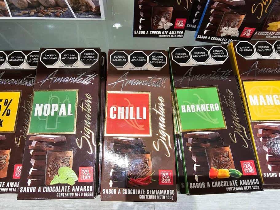 Shelf of a variety of Mexican chocolate bars