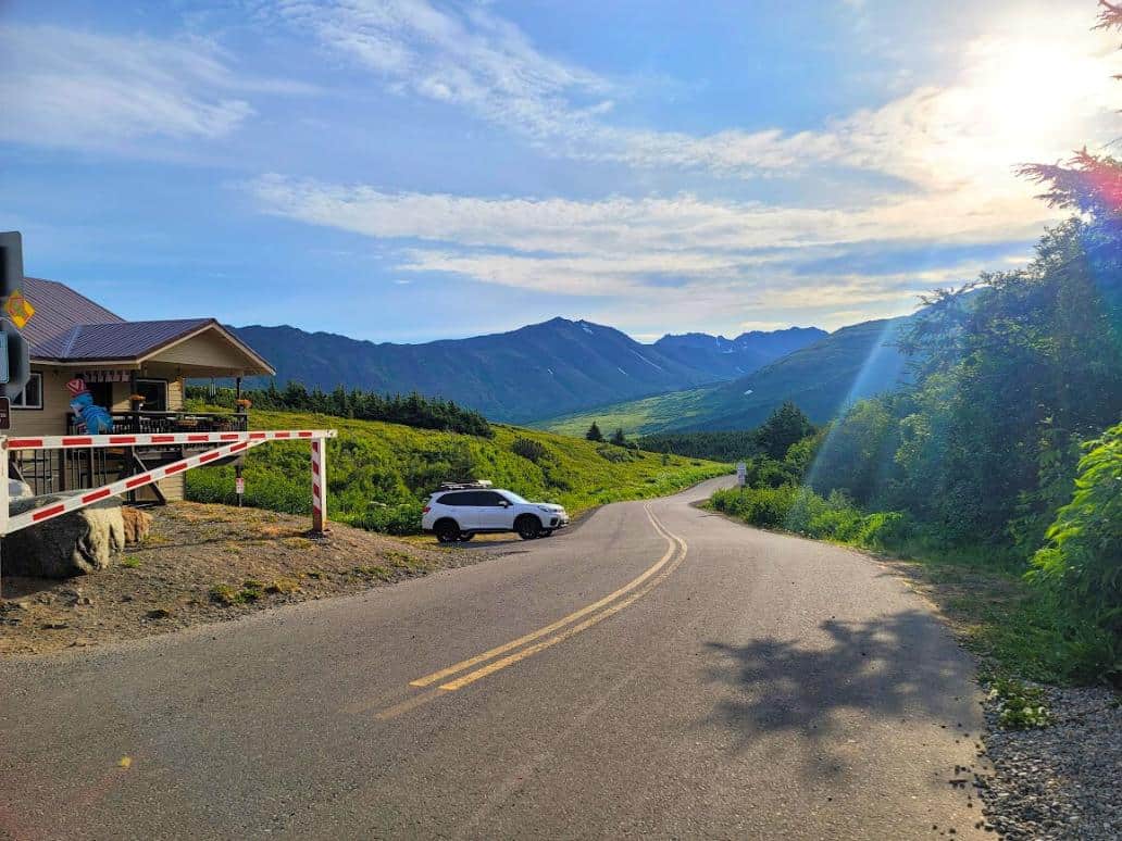 Entrance road to Glen Alps Trailhead and Flattop Mountain in Alaska