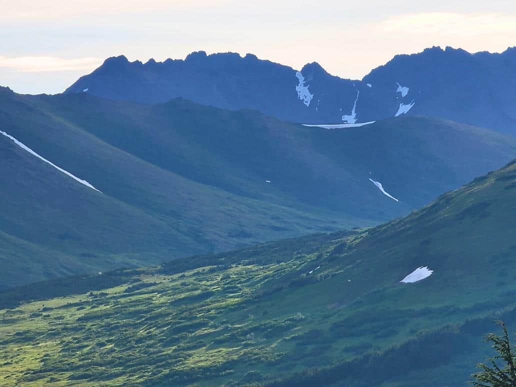 Close up of stunning mountain peaks in Alaska