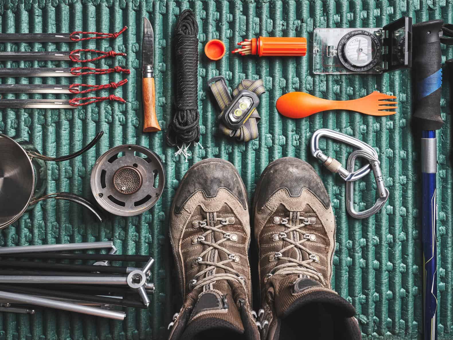 Display of organized outdoor and camping gear