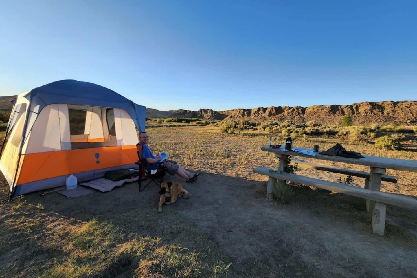 A tent set-up in a dispersed camping area in the middle of nowhere in Montana