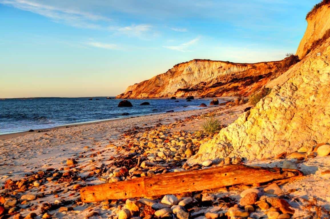 Aquinnah beach on Martha's Vineyard at sunset