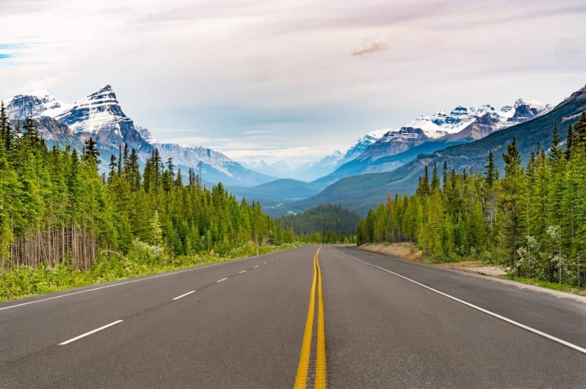 A part of the Icefields Parkway going through Jasper National Park