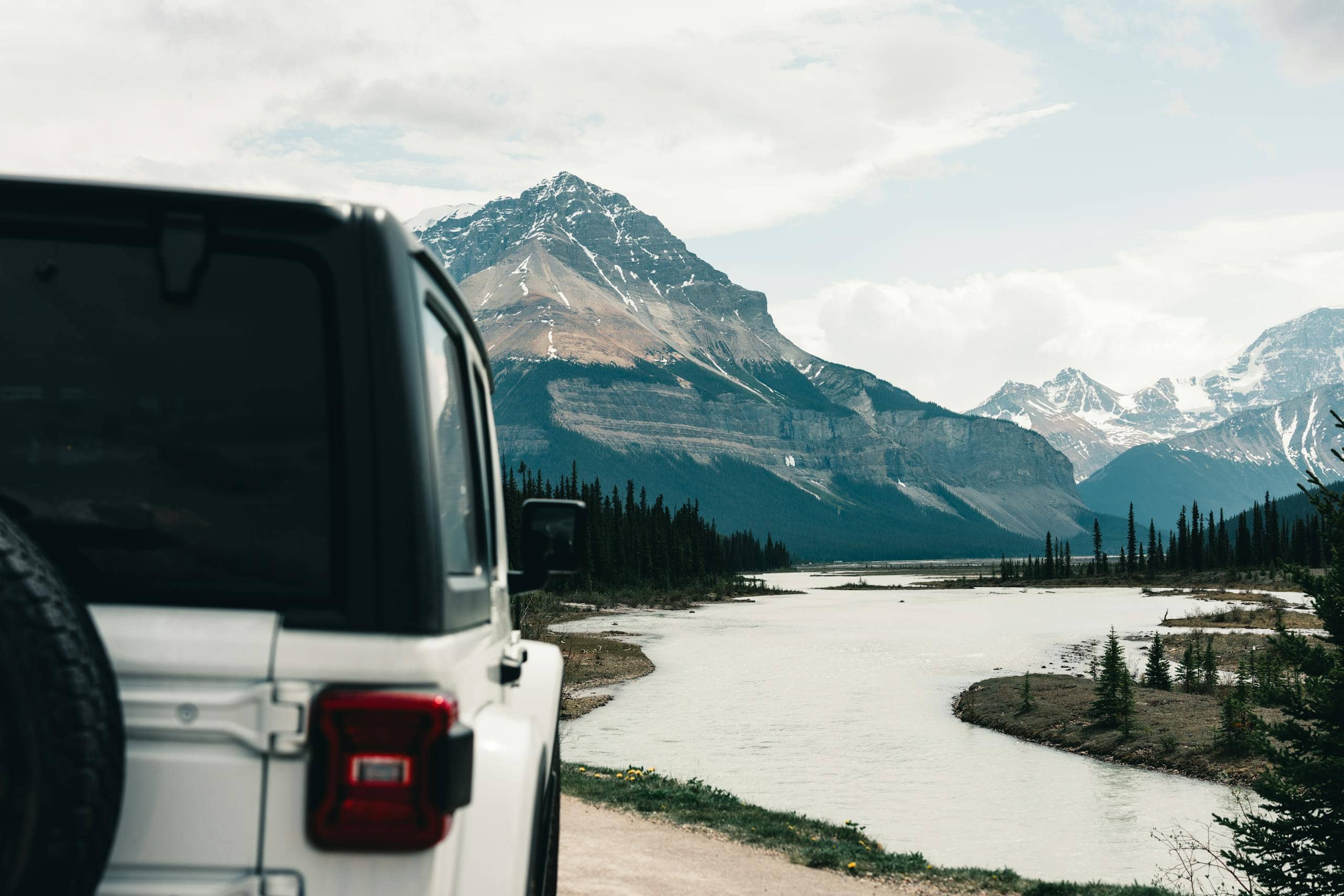Breathtaking view of the Canadian Rockies during a road trip in Jasper, Alberta.